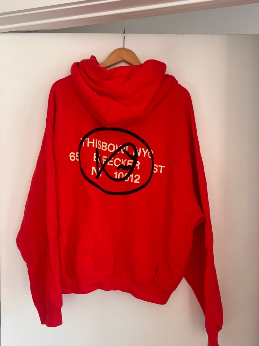 ThisBowl NYC Red Hoodie Bleecker Street Graphic Men’s Oversized Streetwear SizeL